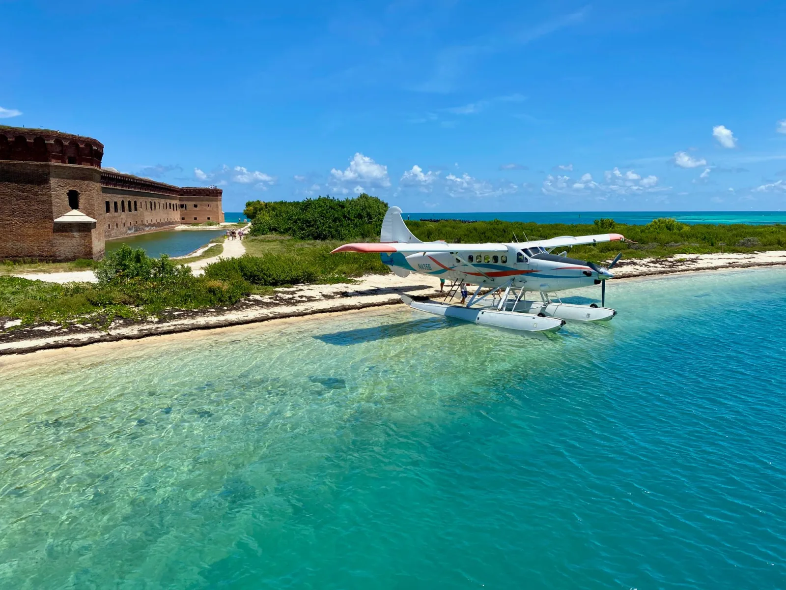 A seaplane moored at Fort Jefferson in the Dry Tortugas