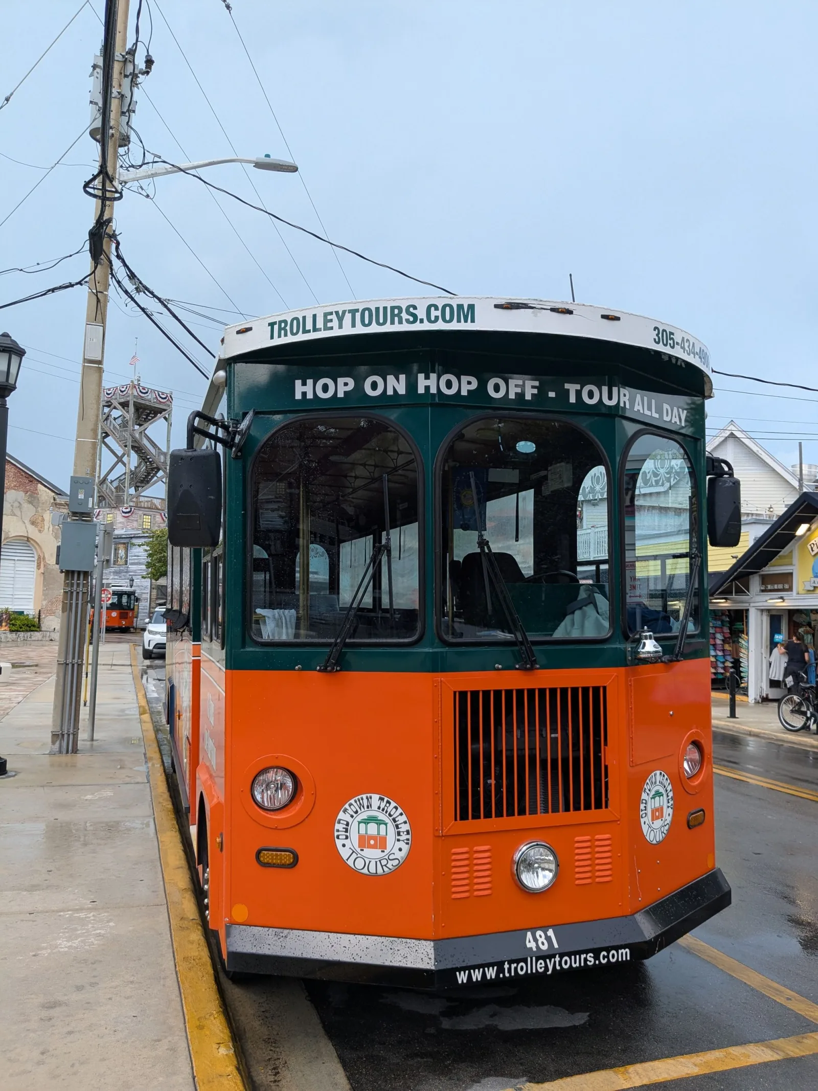 Key west orange trolley on a rainy day